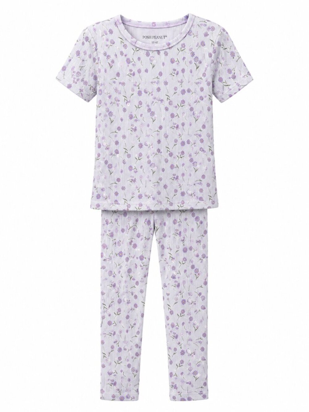 Posh Peanut Lavender Floral Ellery Girls Pajamas 5-6 Short Sleeve and Pants